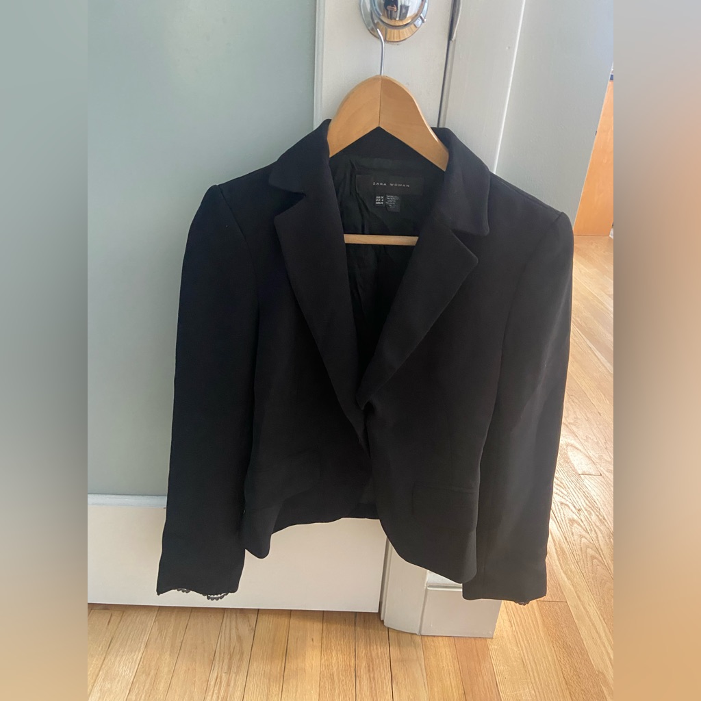 Zara Womens Blazer Jacket 4 Black With Lace Details New Nwot